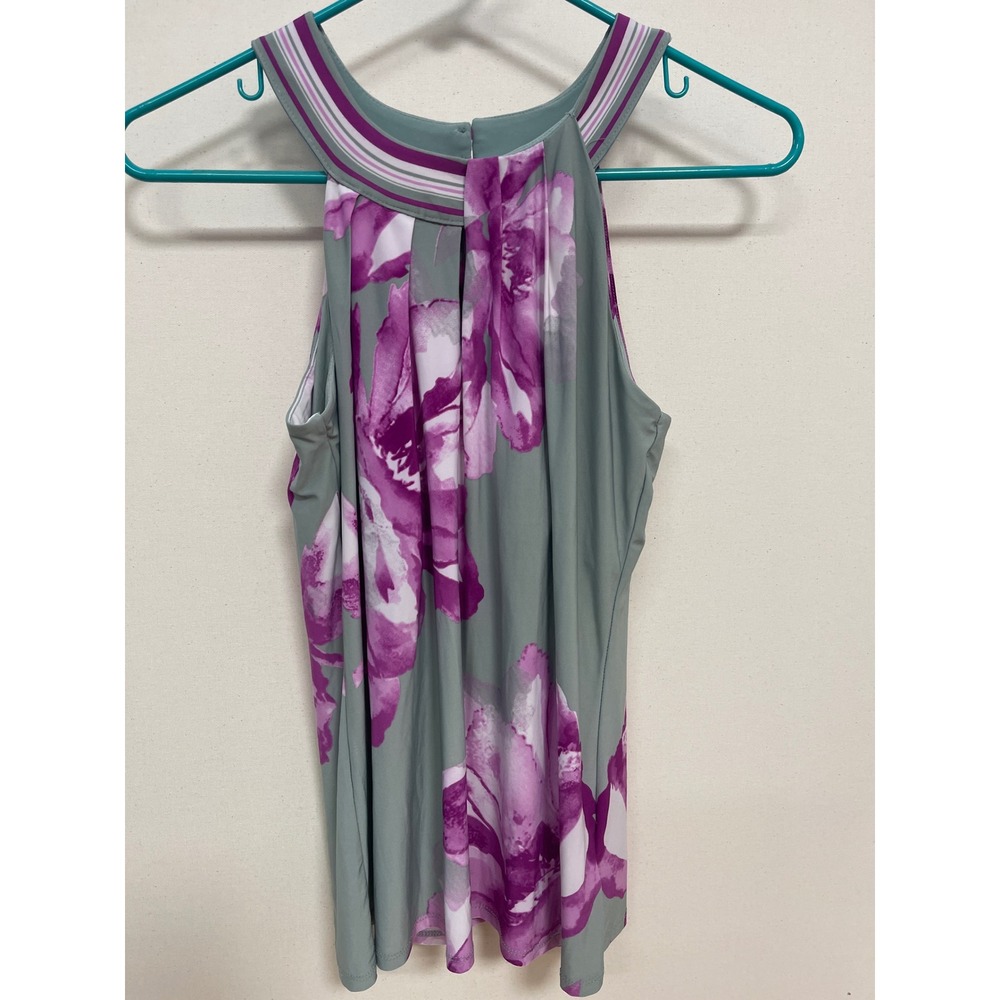 INC International Concepts Floral Halter Neck Pleated Top Sage Purple Small